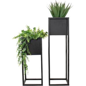 Sunnydaze Modern Simplicity 8.25″ Square Metal Raised Planter Box with Legs – Set of 2 – Indoor or Outdoor Use – Black – 27″ H and 19.75″ H(Black)