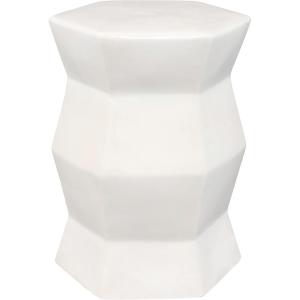 Sunnydaze Moderno Hexagon Ceramic Garden Stool Side Table – Indoor or Outdoor – 17.25-Inch H – White Glazed Finish(White)