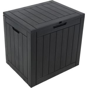 Sunnydaze Outdoor Deck Box – Lockable Package Delivery Box – Weather-Resistant Outdoor Storage Bin – 32-Gallon Faux Plank – Driftwood(Phantom Gray)