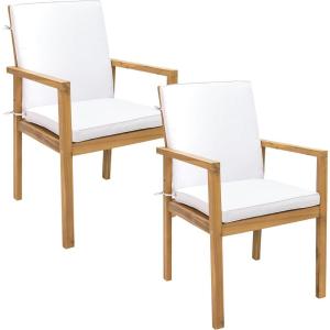 Sunnydaze Outdoor Dining Chairs Set of 2 – Rodanthe Patio Chairs with Cushions – Acacia Wood Outdoor Seating – Patio Seating – Natural Wood