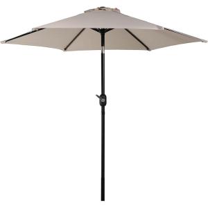 Sunnydaze Outdoor Patio Umbrella – Polyester Table Market Umbrella with Push-Button Tilt and Crank – 8 Sturdy Ribs – Catalina Beach Stripe – 9ft(Beige)