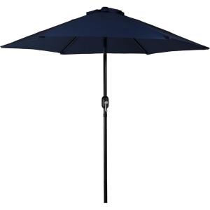 Sunnydaze Outdoor Patio Umbrella – Polyester Table Market Umbrella with Push-Button Tilt and Crank – 8 Sturdy Ribs – Catalina Beach Stripe – 9ft(Blue)
