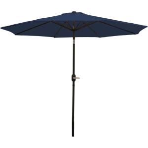 Sunnydaze Outdoor Patio Umbrella – Polyester Table Market Umbrella with Push-Button Tilt and Crank – 8 Sturdy Ribs – Catalina Beach Stripe – 9ft(Navy Blue)