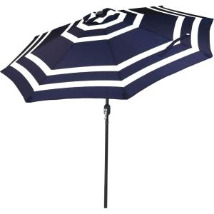 Sunnydaze Outdoor Patio Umbrella – Polyester Table Market Umbrella with Push-Button Tilt and Crank – 8 Sturdy Ribs – Catalina Beach Stripe – 9ft(Navy Blue Stripe)