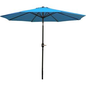 Sunnydaze Outdoor Patio Umbrella – Polyester Table Market Umbrella with Push-Button Tilt and Crank – 8 Sturdy Ribs – Catalina Beach Stripe – 9ft(Turquoise)