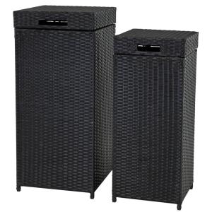 Sunnydaze Outdoor Trash Cans with Lids – Set of 2 Indoor and Outdoor Garbage Cans – 26 Gal and 15 Gal – Black