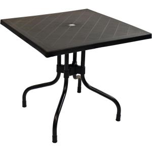 Sunnydaze Plastic Top Outdoor Dining Table – Square Folding Patio Table with Curved Iron Legs – Black – 28.75″ H