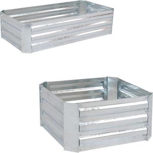 Sunnydaze Raised Corrugated Galvanized Steel Metal Garden Beds Bundle – 48-Inch x 11.75-Inch Rectangle Planter and 24-Inch x 11.75-Inch Square Planters for Plants, Vegetables, and Flowers – Silver