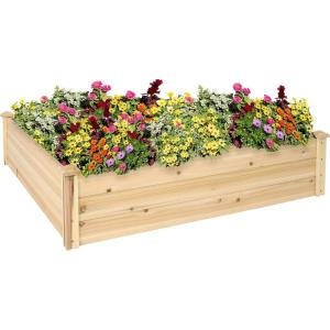 Sunnydaze Square Wood Raised Garden Bed – Outdoor Elevated Planter Box for Flower, Vegetable, and Herb Gardening – 4’ x 4’(4′ x 4′ Square)