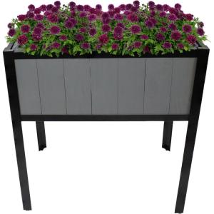 Sunnydaze Steel-Framed Acacia Wood Raised Garden Bed with Legs – 30.75-Inch H – Removable Planter Bag – Natural(Gray)