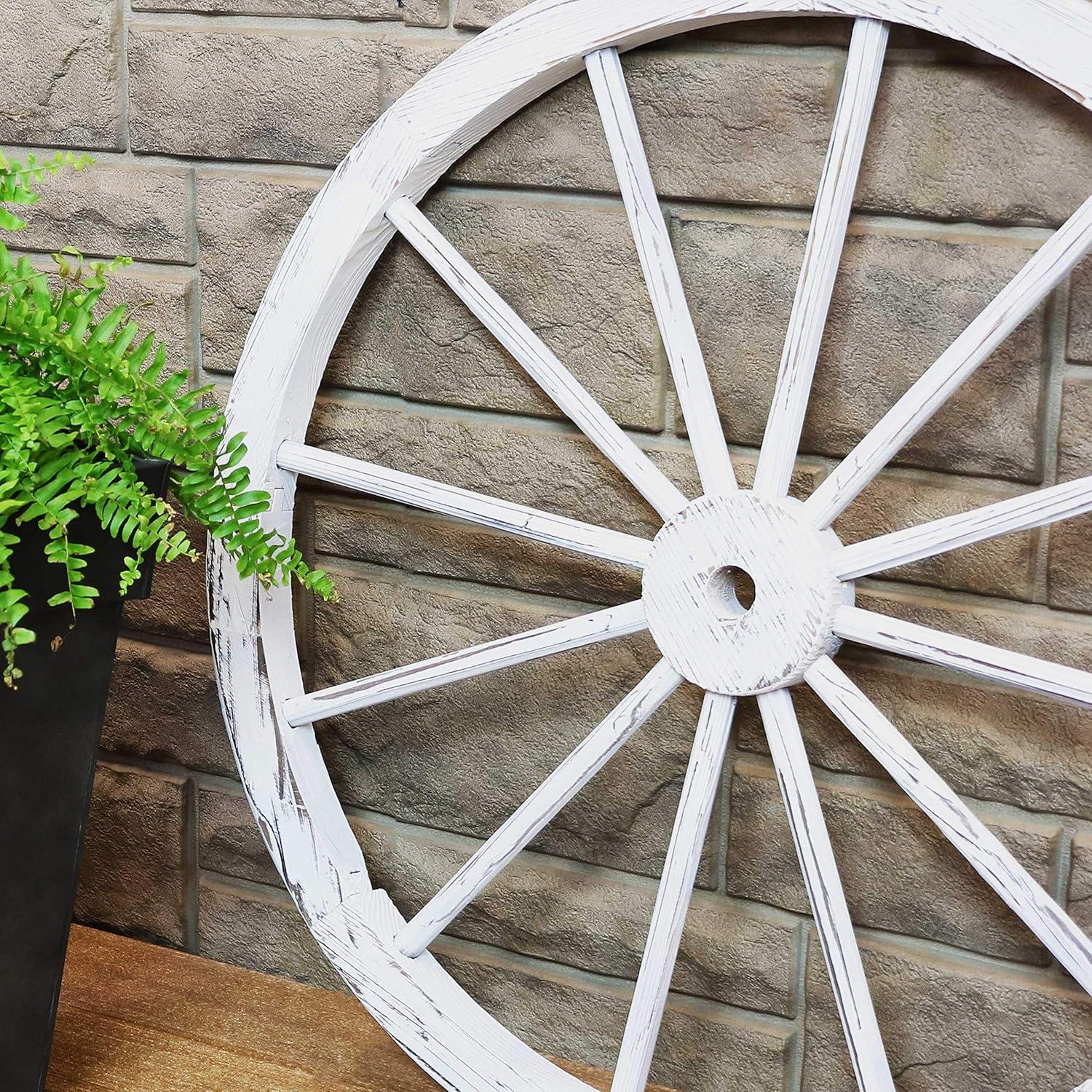 imageSunnydaze 29Inch Decorative Fir Wood Wagon Wheel Rustic Western Indoor and Outdoor Decor WhiteWhite