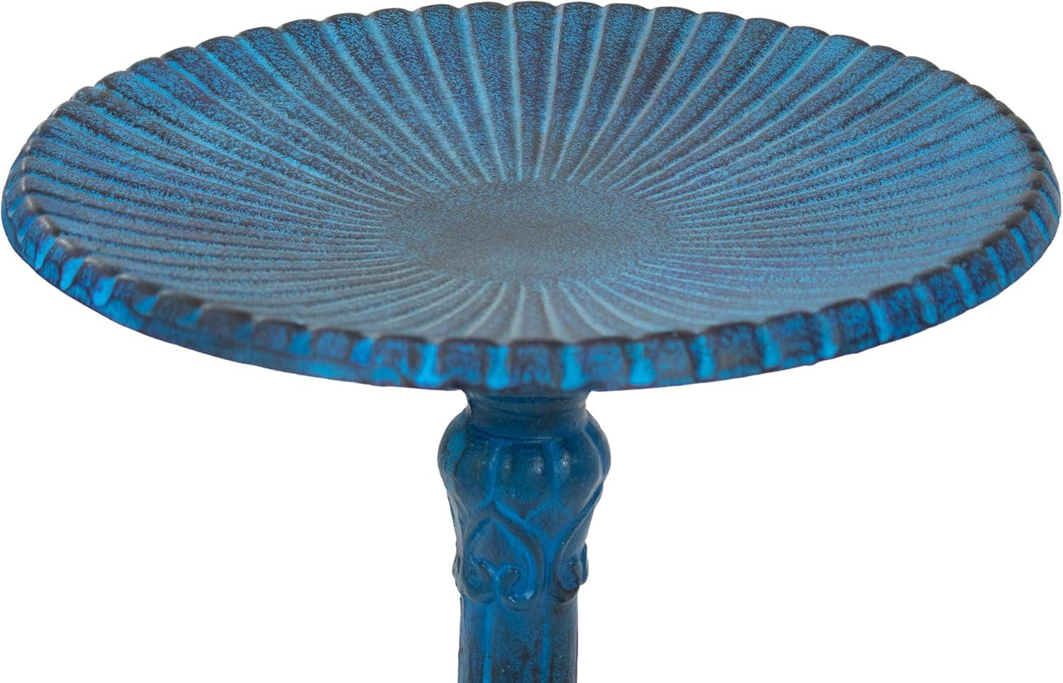 imageSunnydaze Art Deco Sunburst Metal Bird Bath with UVResistant Finish Cast Aluminum Blue Patina 14Inch