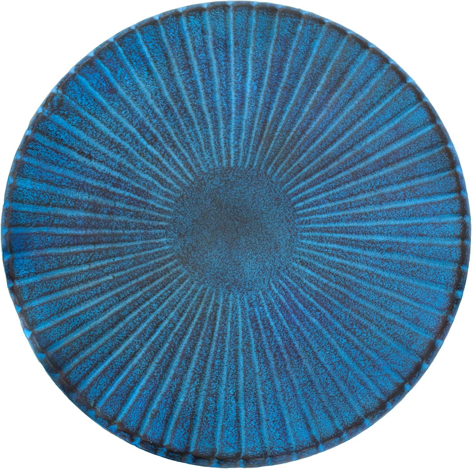 imageSunnydaze Art Deco Sunburst Metal Bird Bath with UVResistant Finish Cast Aluminum Blue Patina 14Inch