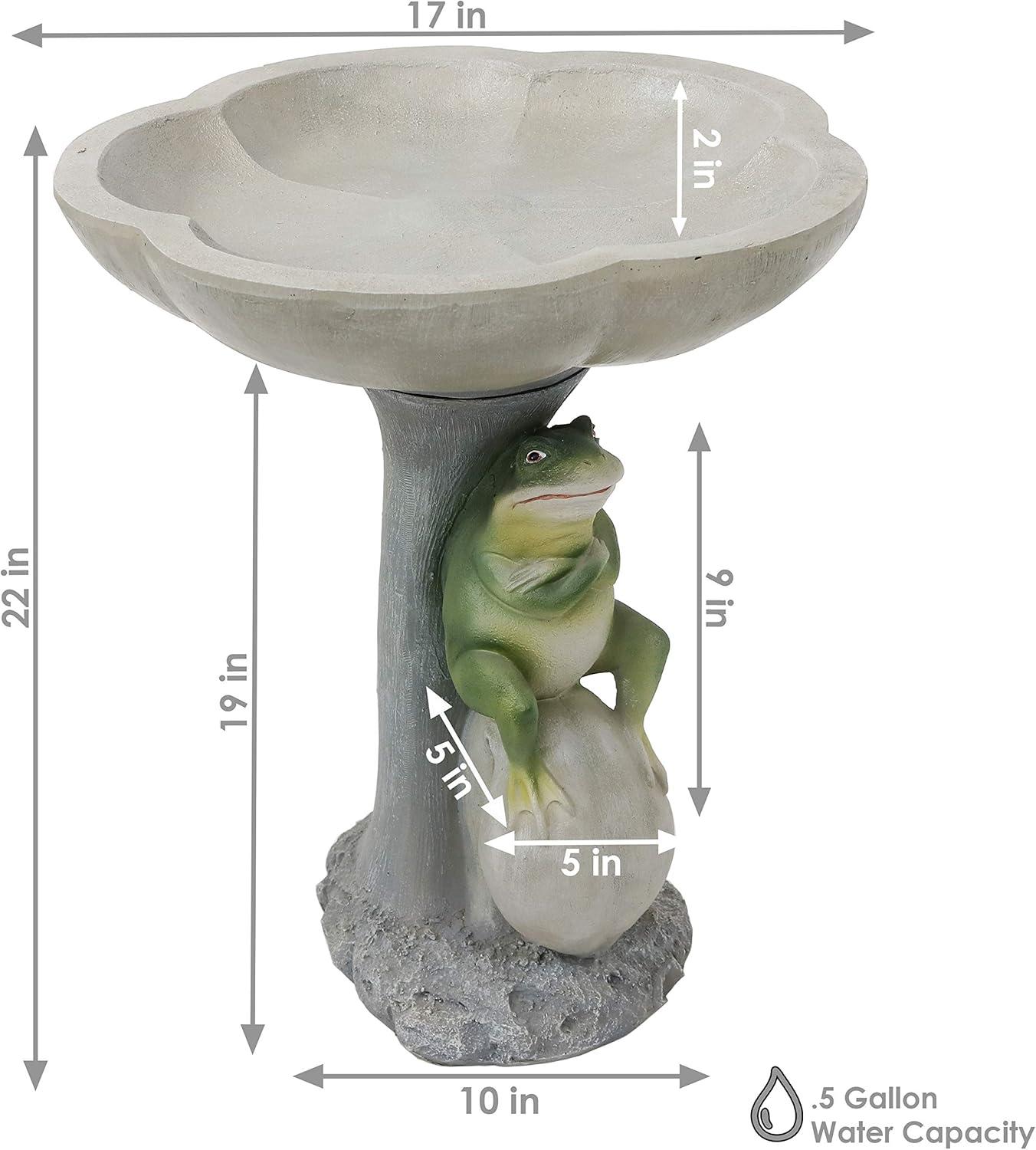 imageSunnydaze Brooding Frog on a Stone 22quot H Polyresin Outdoor Bird Bath for Garden