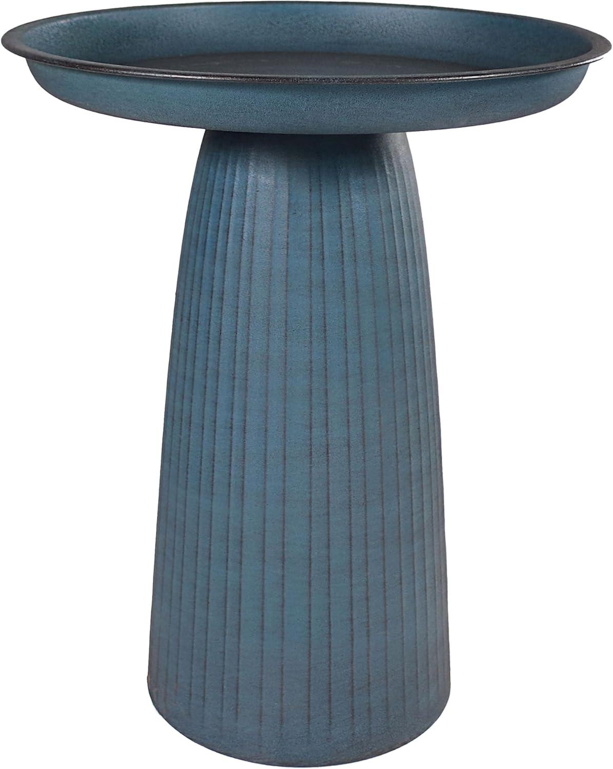 imageSunnydaze Gleeful Garden Metal Bird Bath for Outdoors Large Decorative Iron Birdbath 23Inch Green GlazeBlue