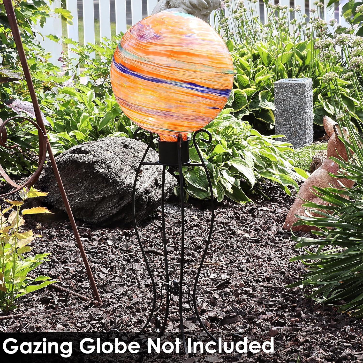 imageSunnydaze Graceful Curved Outdoor Gazing Globe Stand Metal Garden Globe Stand for 8quot to 12quot Gazing Balls Black 1825quot H
