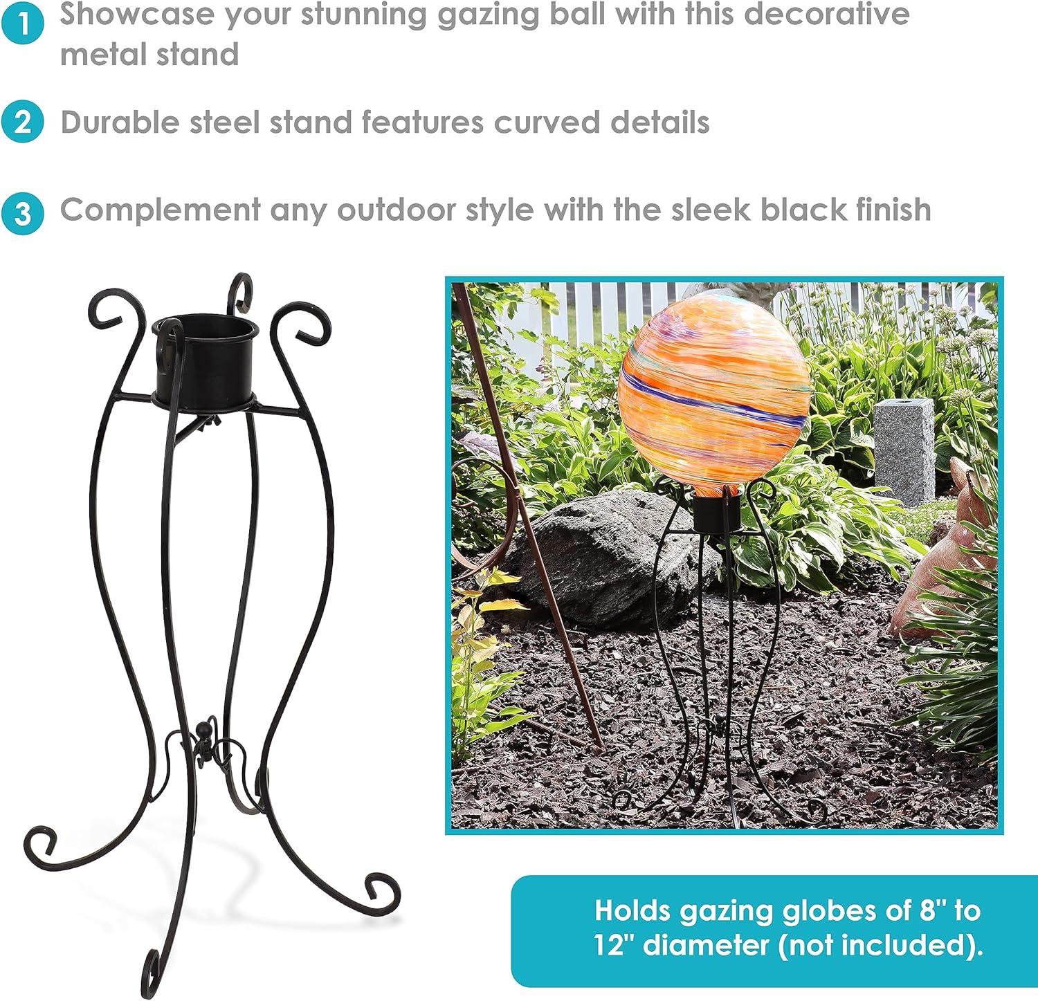 imageSunnydaze Graceful Curved Outdoor Gazing Globe Stand Metal Garden Globe Stand for 8quot to 12quot Gazing Balls Black 1825quot H