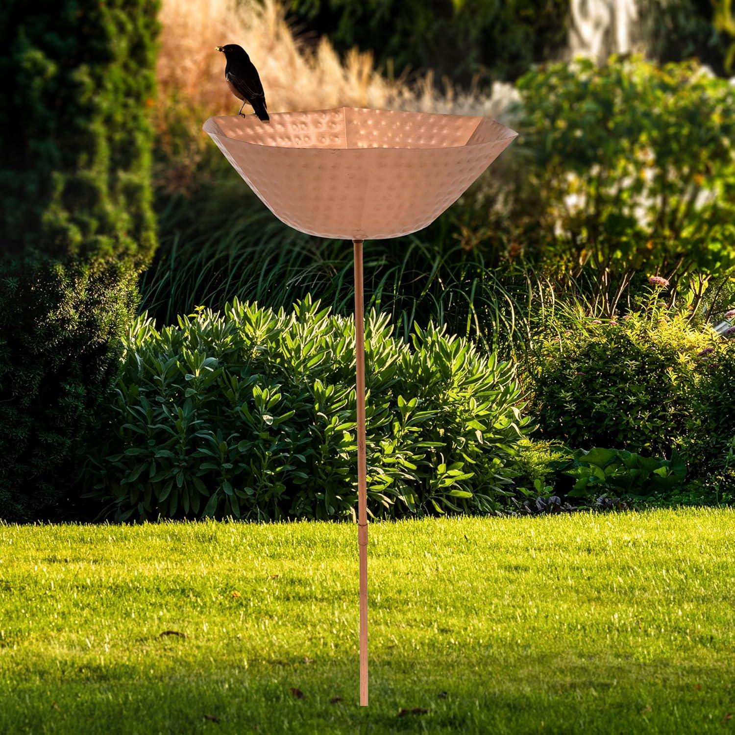 imageSunnydaze Hammered Copper Bird Bath for Outside with Stake UVResistant Finish 3425quot H