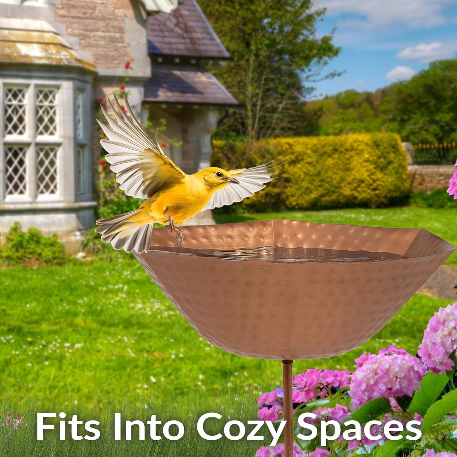 imageSunnydaze Hammered Copper Bird Bath for Outside with Stake UVResistant Finish 3425quot H