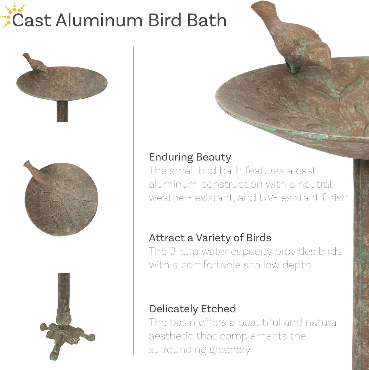 imageSunnydaze Ivy and Sage Cast Aluminum Metal Bird Bath with UVResistant Finish Rustic Patina 1225quot