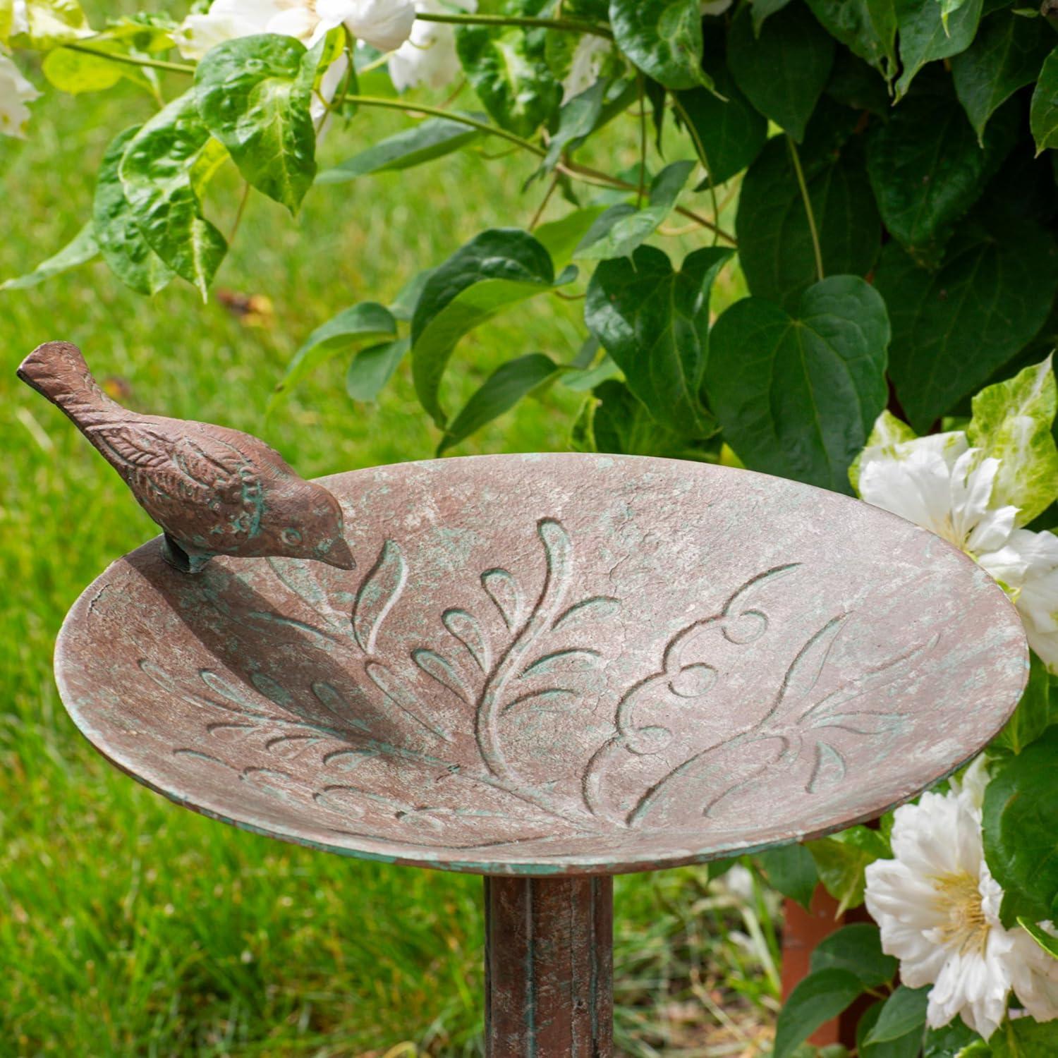 imageSunnydaze Ivy and Sage Cast Aluminum Metal Bird Bath with UVResistant Finish Rustic Patina 1225quot