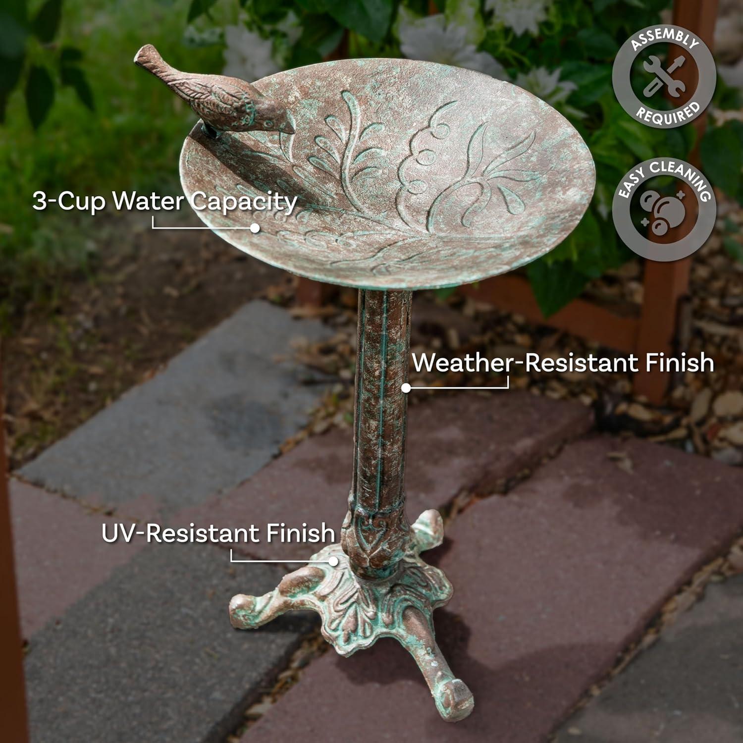 imageSunnydaze Ivy and Sage Cast Aluminum Metal Bird Bath with UVResistant Finish Rustic Patina 1225quot