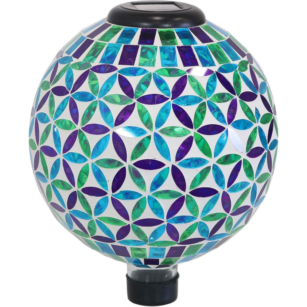 imageSunnydaze 10 inch Solar Gazing Ball for Garden  Glass Outdoor Gazing Globe  Midsummer Dahlias  Set of 2Cool Blooms