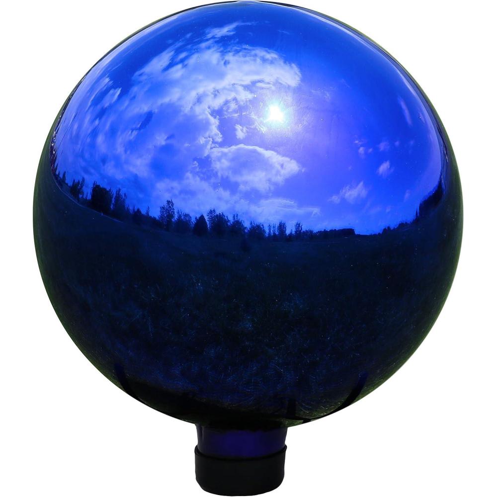 imageSunnydaze 10Inch Gazing Ball for Garden Glass Gazing Globe with Mirrored Stainless Steel Finish Red Set of 2Blue
