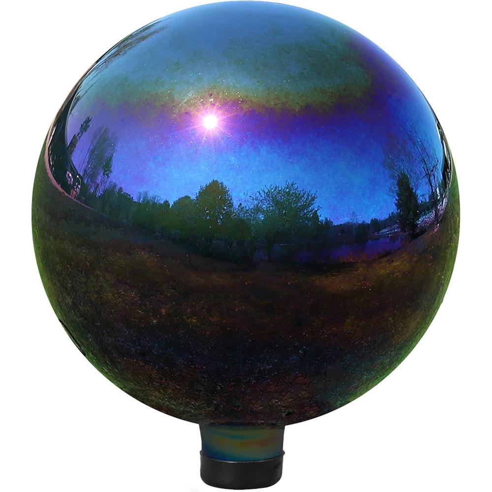 imageSunnydaze 10Inch Gazing Ball for Garden Glass Gazing Globe with Mirrored Stainless Steel Finish Red Set of 2Rainbow