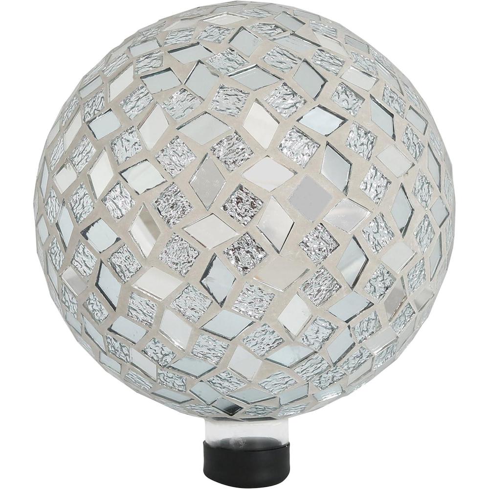 imageSunnydaze 10inch Gazing Ball for Garden Crackled Glass Mosaic Gazing Globe for Outside Deep Ocean Swirl MosaicMirrored Diamond