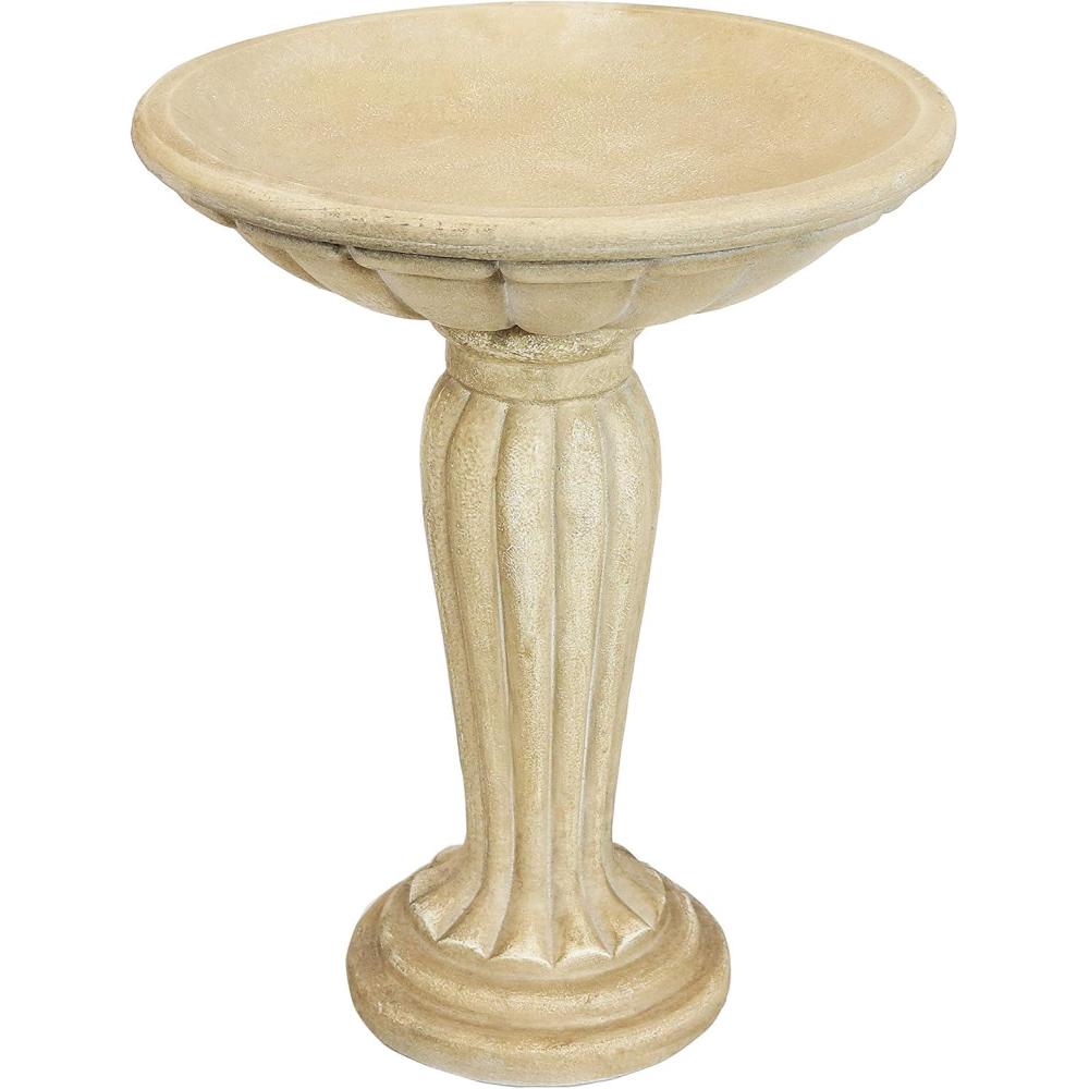 imageSunnydaze 2025 H Concrete Bird Bath for Outdoors Grecian Column Pedestal Bird Bath with Glass Fiber Reinforced Concrete Construction Antique WhiteAntique White