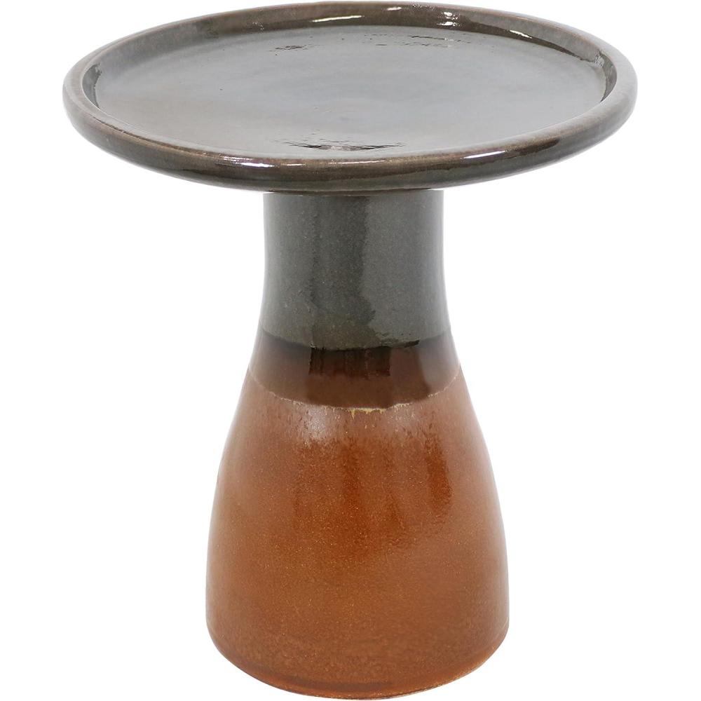 imageSunnydaze 21quot H Ceramic Bird Bath for Outside  HandPainted Outdoor Bird Bath Bowl UVFrostResistant Finish  Galaxy Blue  Ribbed PedestalDusty Rose