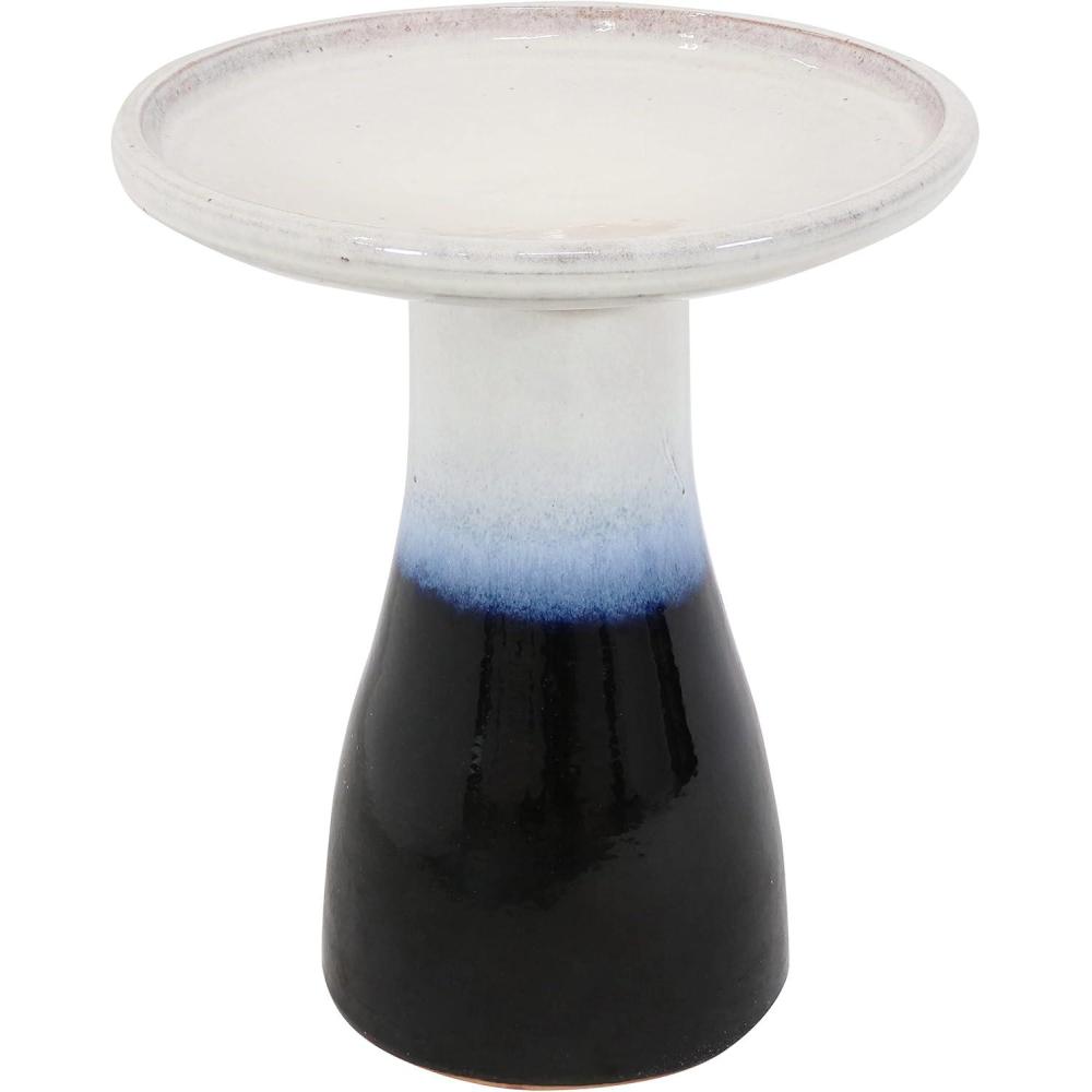 imageSunnydaze 21quot H Ceramic Bird Bath for Outside  HandPainted Outdoor Bird Bath Bowl UVFrostResistant Finish  Galaxy Blue  Ribbed PedestalTwilight