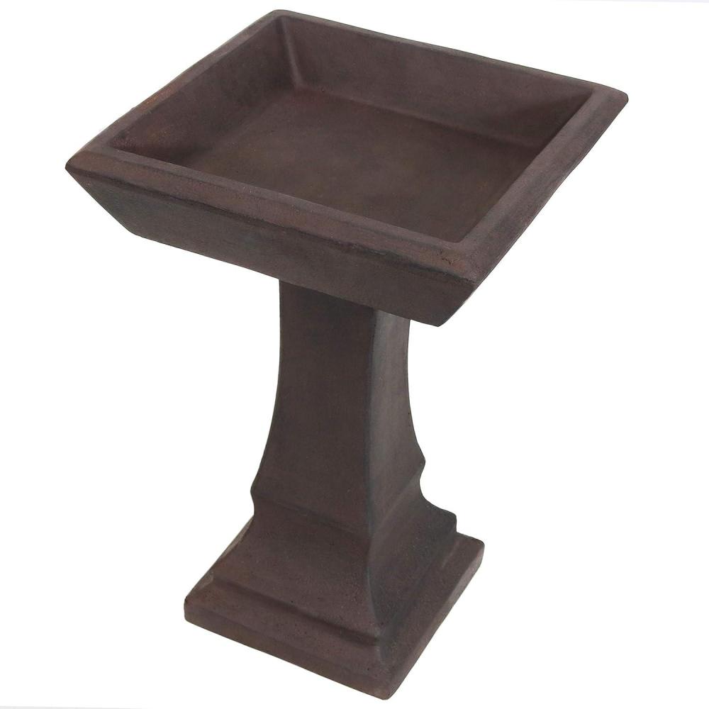 imageSunnydaze 23 H Concrete Bird Bath for Outdoors  Simply Square Garden Bird Bath with Glass Fiber Reinforced Concrete Construction  Patina GreenBrown