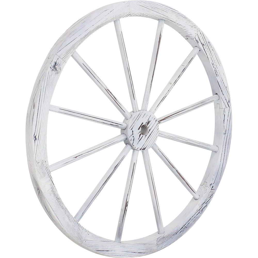 imageSunnydaze 29Inch Decorative Fir Wood Wagon Wheel  Rustic Western Indoor and Outdoor Decor  WhiteWhite