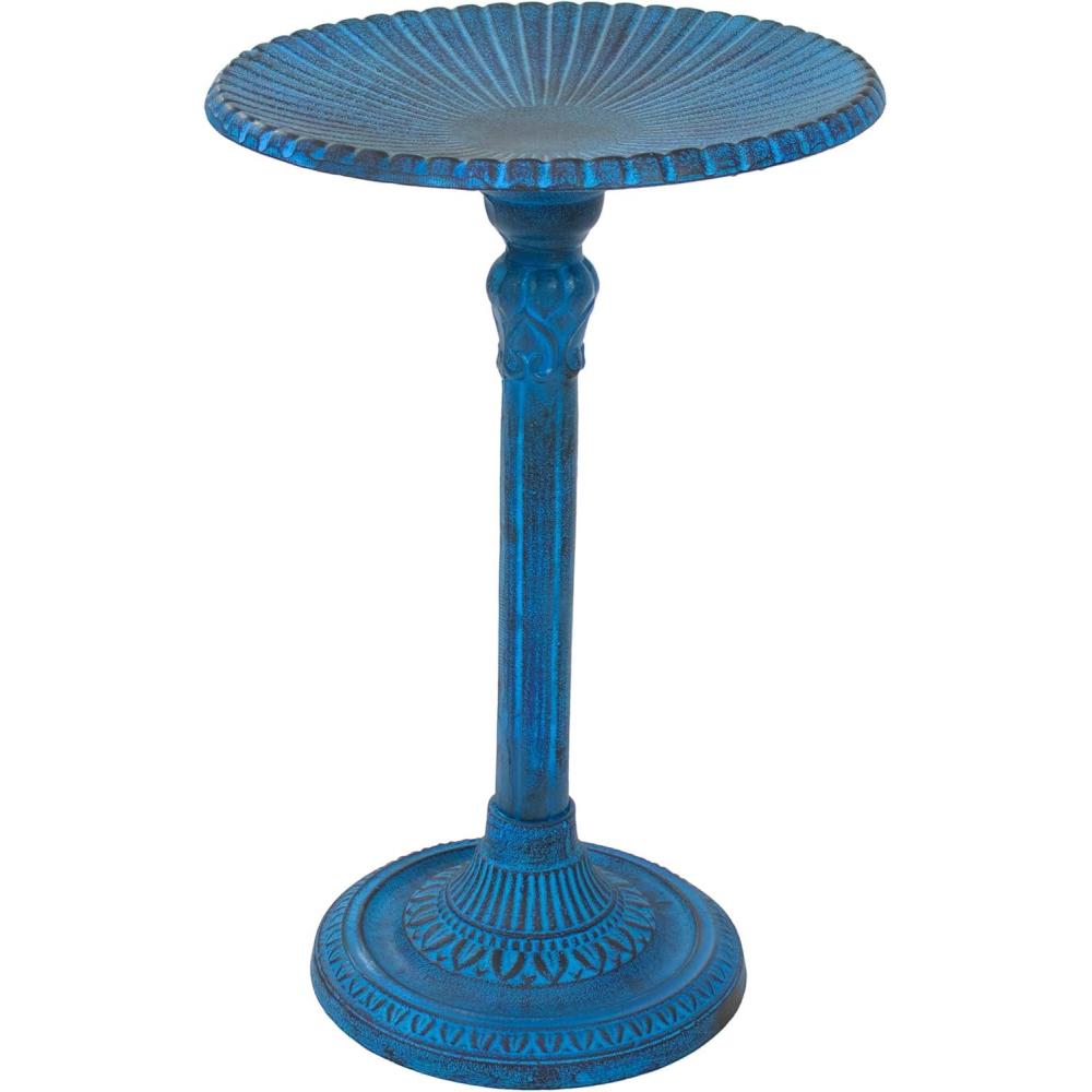 imageSunnydaze Art Deco Sunburst Metal Bird Bath with UVResistant Finish Cast Aluminum Blue Patina 14Inch