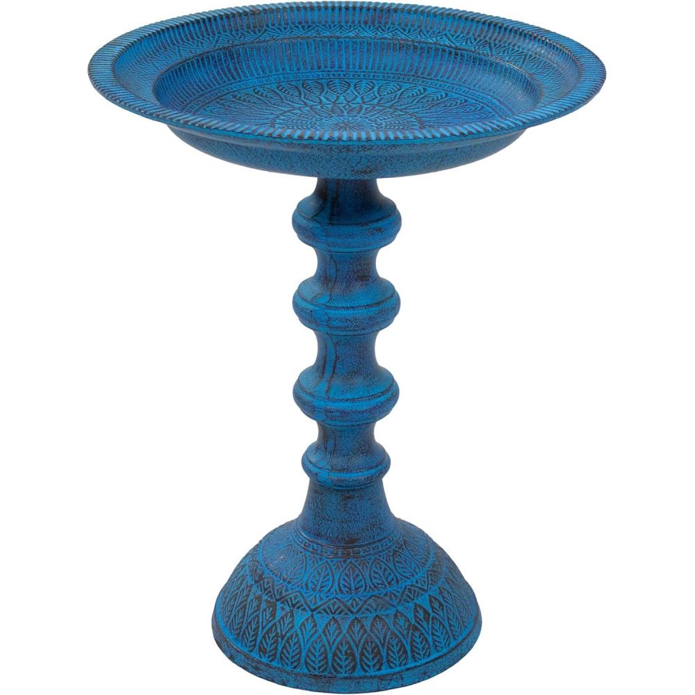 imageSunnydaze Backyard Beauty Metal Bird Bath with UVResistant Finish Cast Aluminum Blue Patina 18quot HBlue Patina