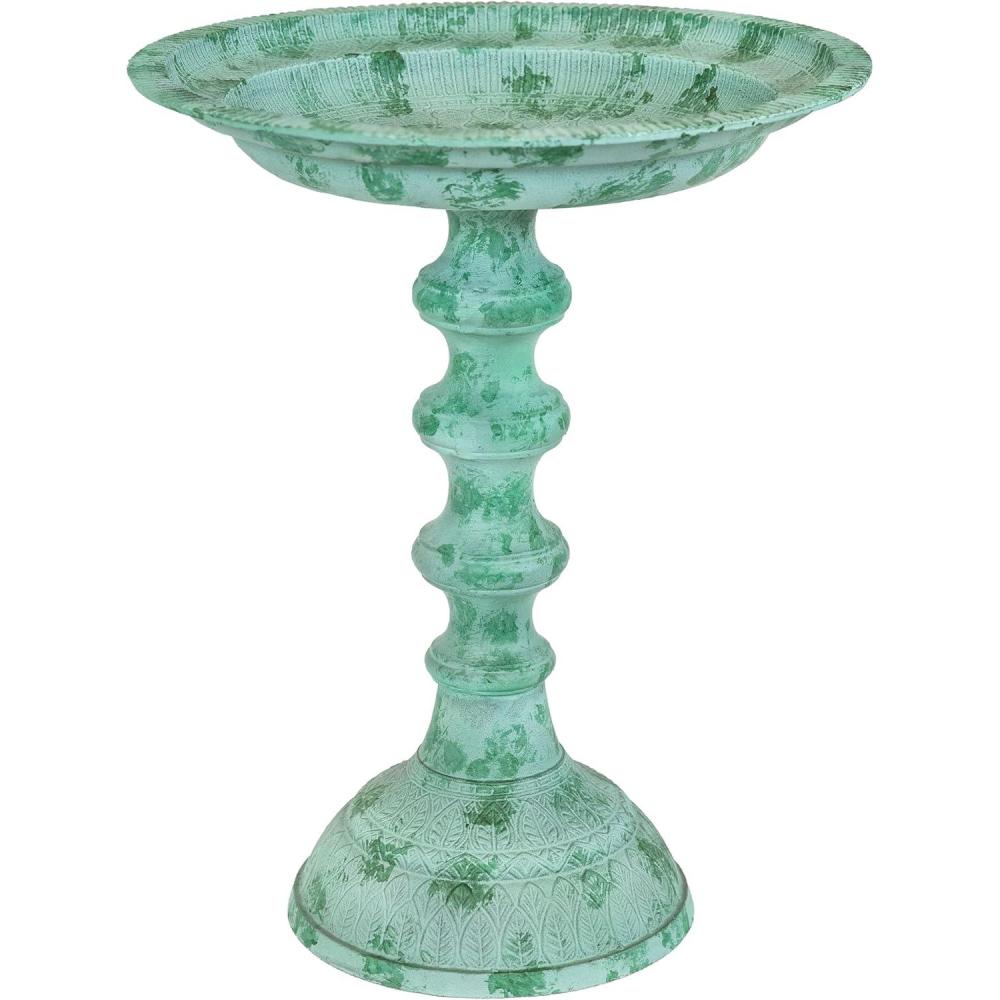 imageSunnydaze Backyard Beauty Metal Bird Bath with UVResistant Finish Cast Aluminum Blue Patina 18quot HGreen Patina