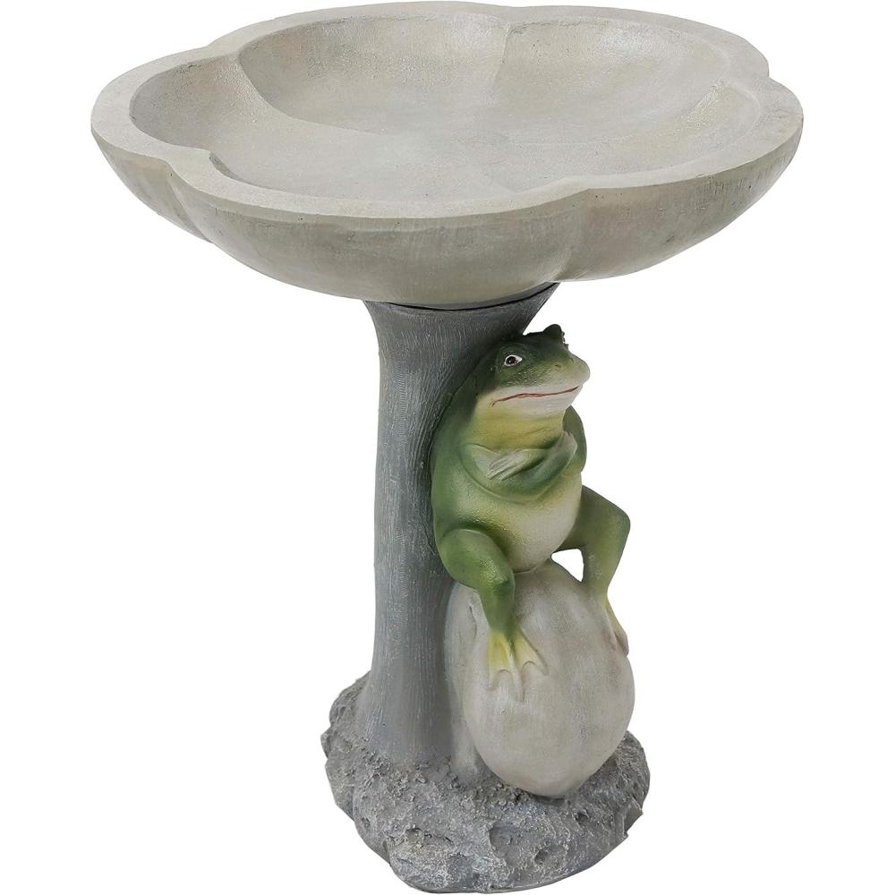 imageSunnydaze Brooding Frog on a Stone 22quot H Polyresin Outdoor Bird Bath for Garden