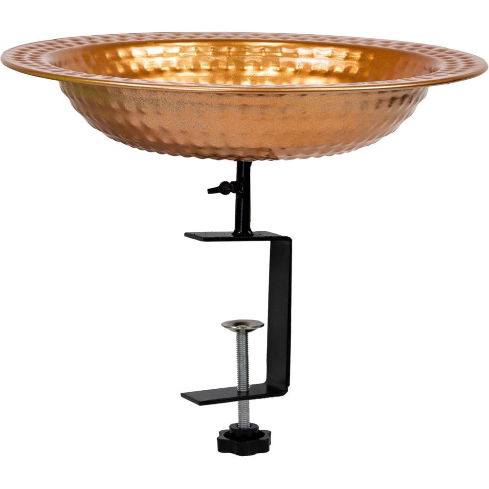 imageSunnydaze Copper Bird Bath for Outside  Outdoor Bird Bath for Deck Railing  12quot DiameterRailMounted