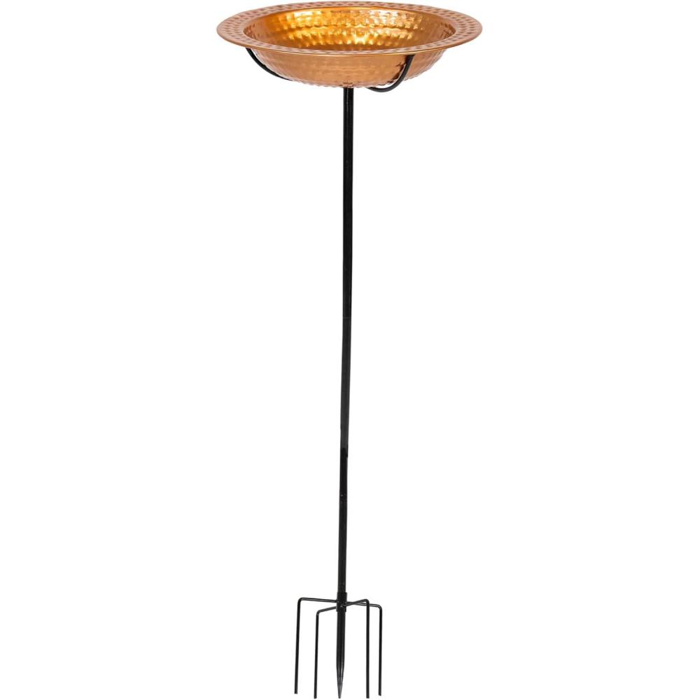 imageSunnydaze Copper Bird Bath for Outside  Outdoor Bird Bath for Deck Railing  12quot DiameterStaked