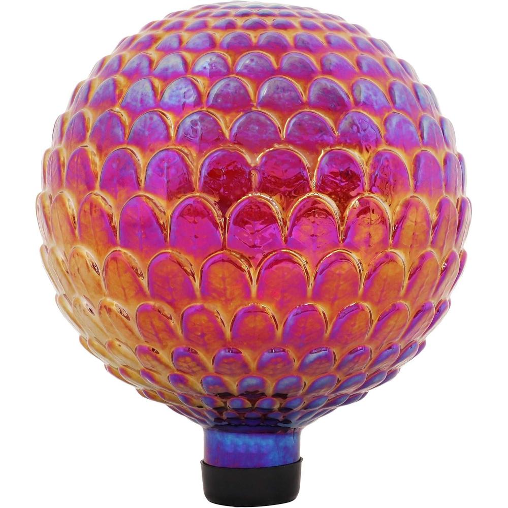 imageSunnydaze Glass 10quot Gazing Ball for Garden  Decorative Gazing Globe for Patio and Backyard  Red Scalloped TextureRed Scalloped Texture