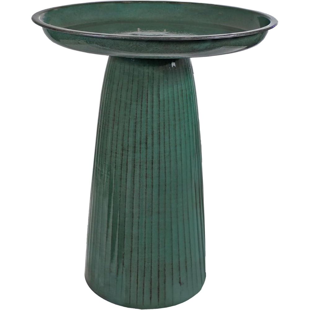 imageSunnydaze Gleeful Garden Metal Bird Bath for Outdoors Large Decorative Iron Birdbath 23Inch Green GlazeGreen