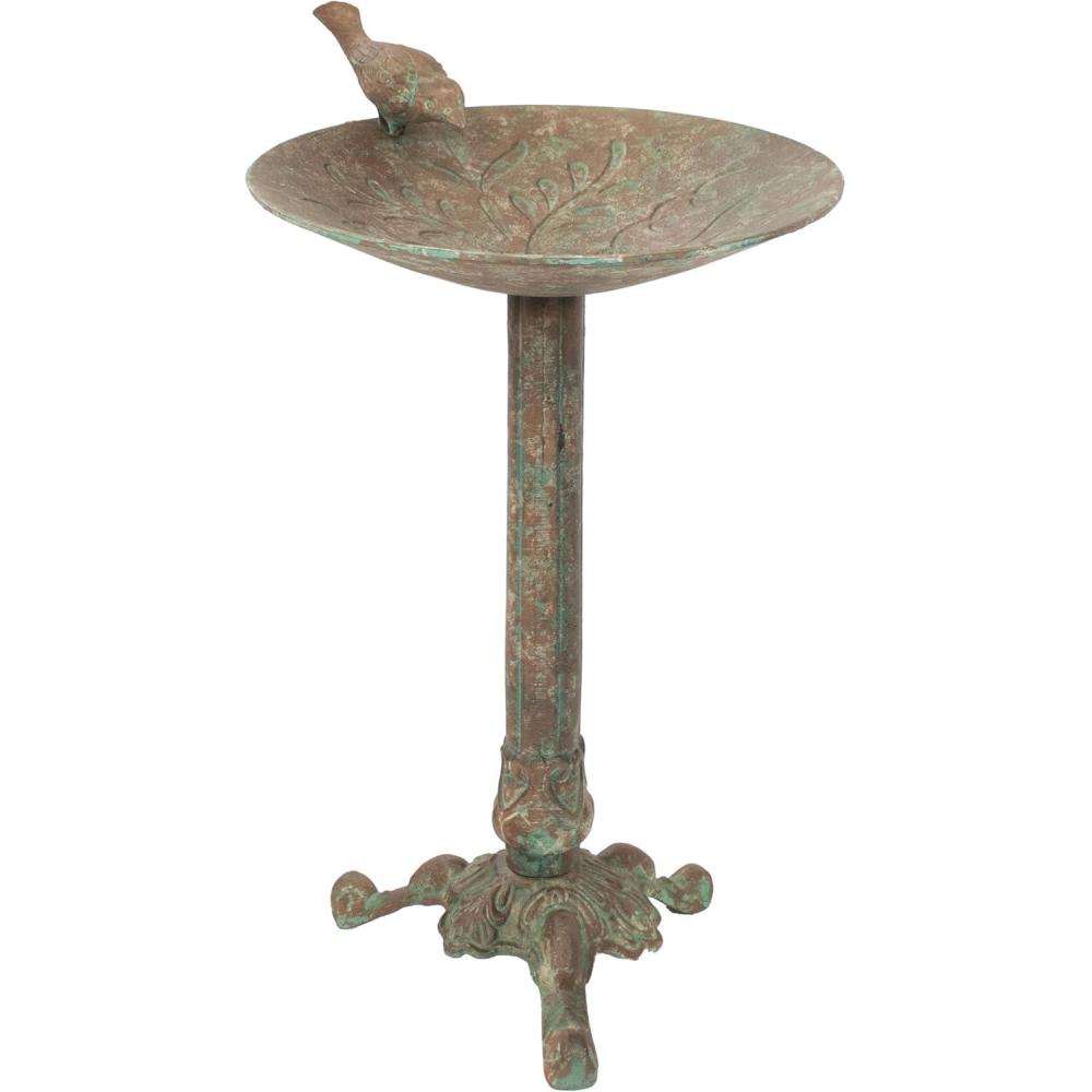 imageSunnydaze Ivy and Sage Cast Aluminum Metal Bird Bath with UVResistant Finish  Rustic Patina  1225quot