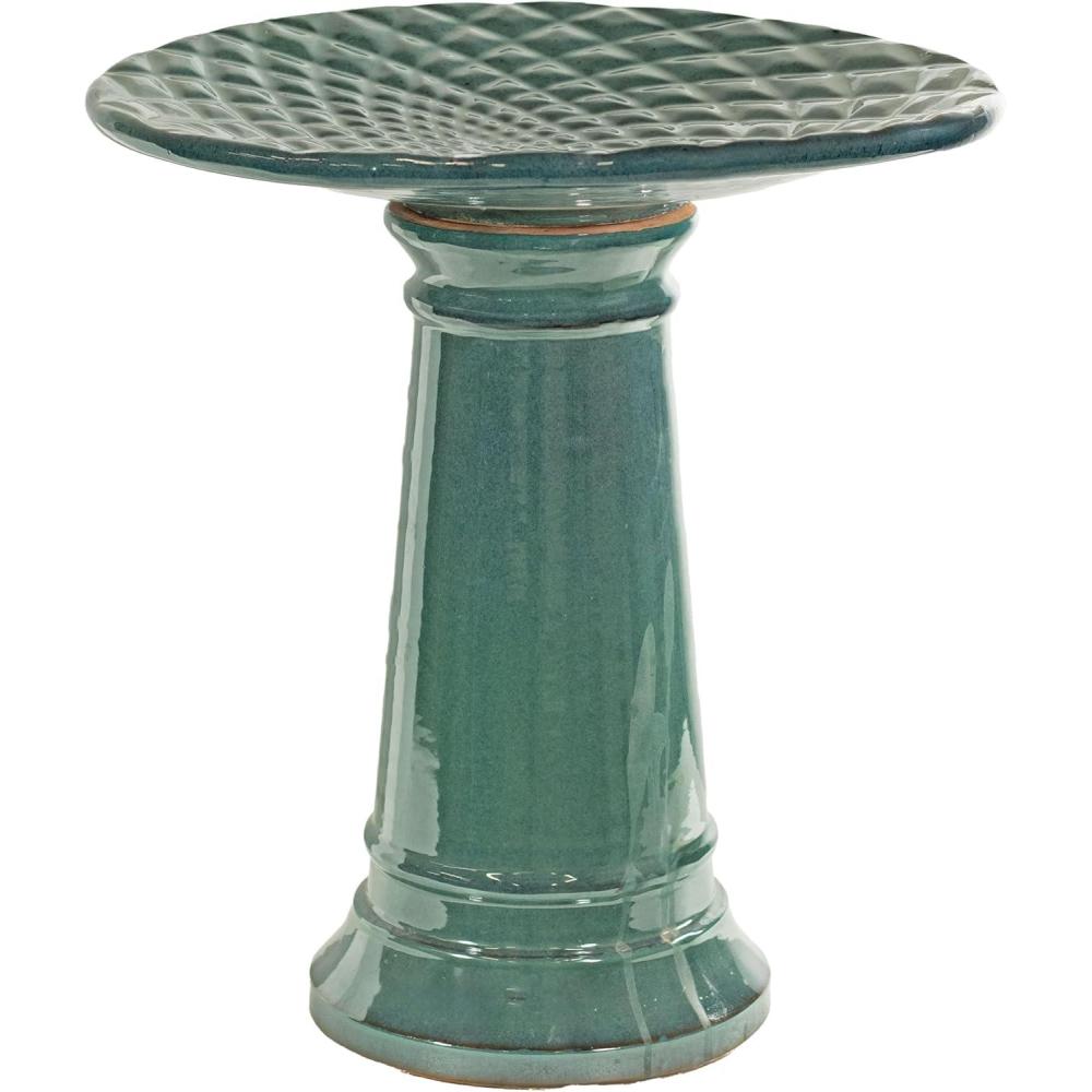 imageSunnydaze Rennes Outdoor Ceramic Bird Bath  225quot H  UV and FrostResistant  Glazed Bowl and Pedestal with Turquoise FinishTurquoise Glazed with Glazed Pedestal