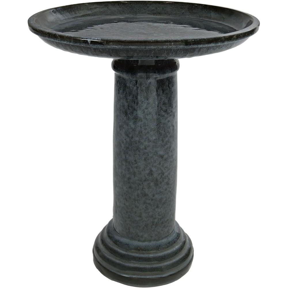 imageSunnydaze Toulon Outdoor Ceramic Bird Bath 245quot H UV and FrostResistant Glazed Bowl Black Mist GlazeBlack Mist Glaze