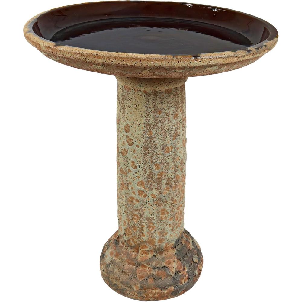 imageSunnydaze Toulon Outdoor Ceramic Bird Bath 245quot H UV and FrostResistant Glazed Bowl Black Mist GlazeBrown Lava Distressed