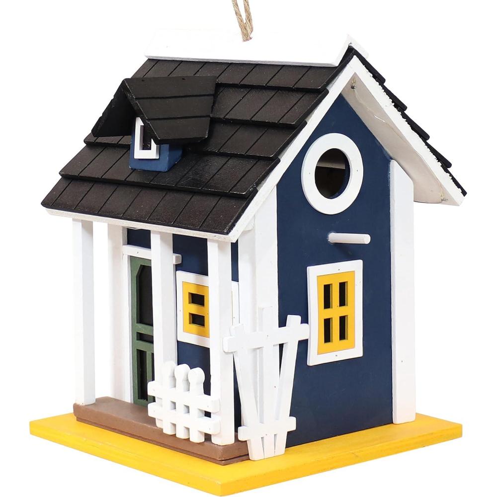 imageSunnydaze Wooden Outdoor Bird House Small Hanging Bird House for Outdoors Solar LED Cozy Home Cream 925 InchCharming Cottage