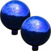Sunnydaze 10-Inch Gazing Ball for Garden – Glass Gazing Globe with Mirrored Stainless Steel Finish – Red – Set of 2(Blue)