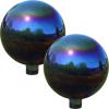 Sunnydaze 10-Inch Gazing Ball for Garden – Glass Gazing Globe with Mirrored Stainless Steel Finish – Red – Set of 2(Rainbow)